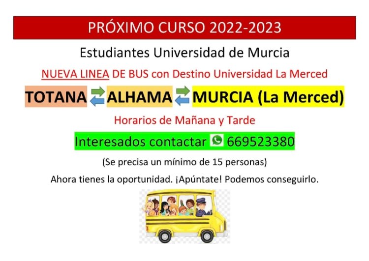 Padres de estudiantes de la Universidad de Murcia se organizan para habilitar una línea de transporte con destino al Campus de La Merced de cara al curso 22/23