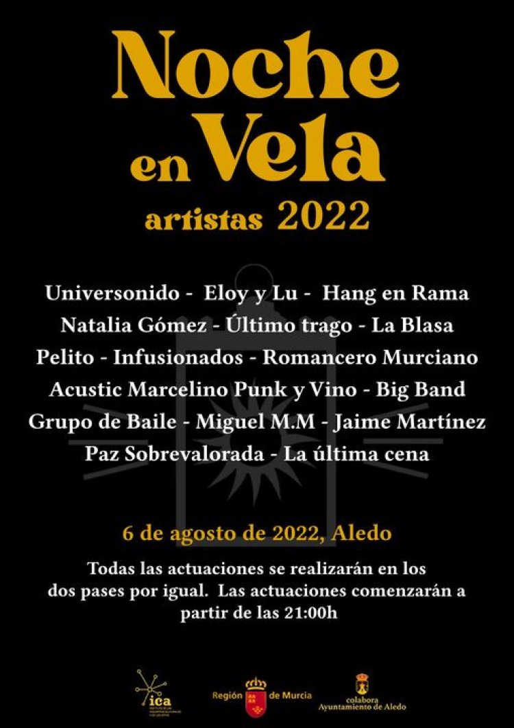 La Noche en Vela Aledo: Os mostramos la lista de artistas que participarán en la edición de este año