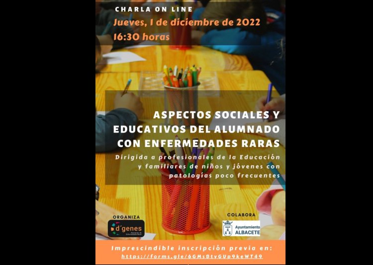 El próximo 1 de diciembre D´Genes celebrará un webinar dirigido a profesionales de la Educación y familias de niños y jóvenes con enfermedades raras de Albacete
