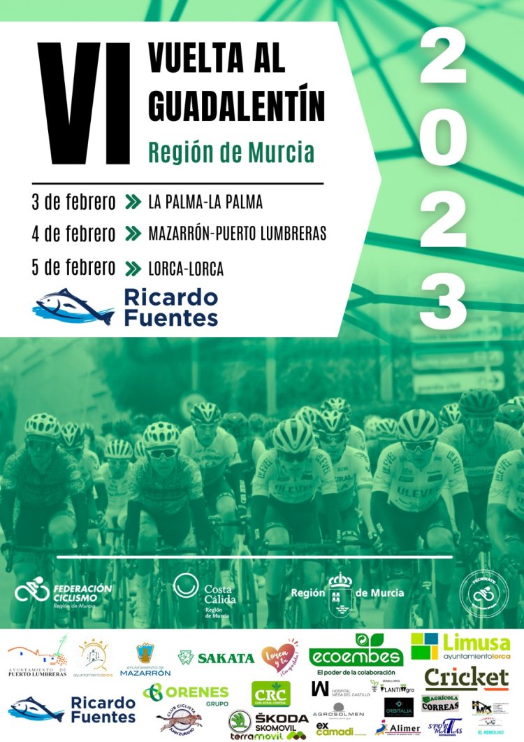 La VI Vuelta Ciclista al Guadalentín-Región de Murcia tendrá lugar del  3 al 5 de febrero y los participantes recorrerán 380 kilómetros desde Cartagena a Lorca