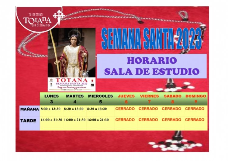 Se da cuenta del nuevo horario de la Biblioteca Municipal “Mateo García” y la Sala de Estudio con motivo de las fiestas de Semana Santa