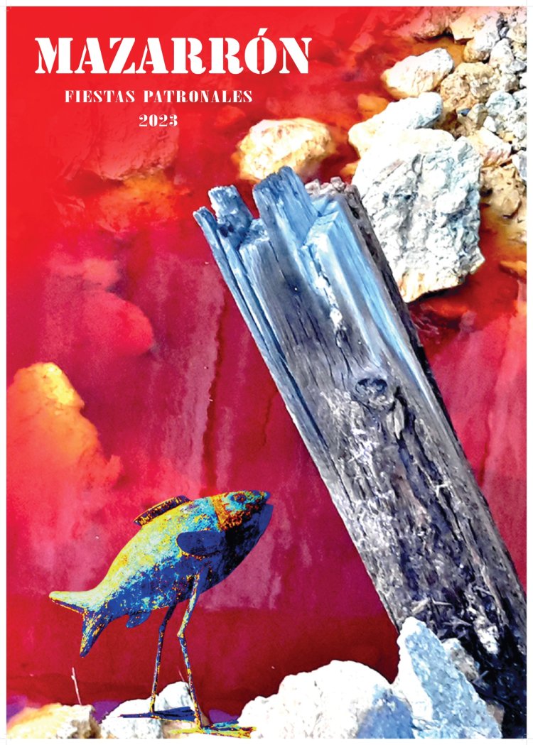 Esencia marina y minera en la portada del libro de las fiestas patronales de Mazarrón,  ilustrada por Blas Miras.