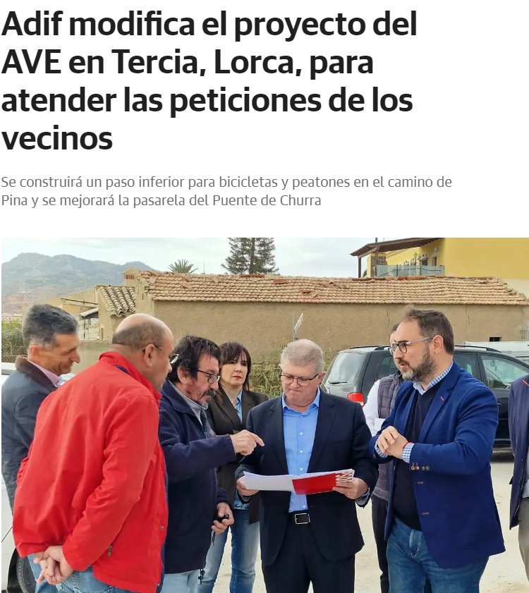 Nueva sorpresa para los vecinos del Barrio de los Sifones: “Los vecinos de Tercia consiguen modificar el proyecto del AVE a su paso por Lorca”.